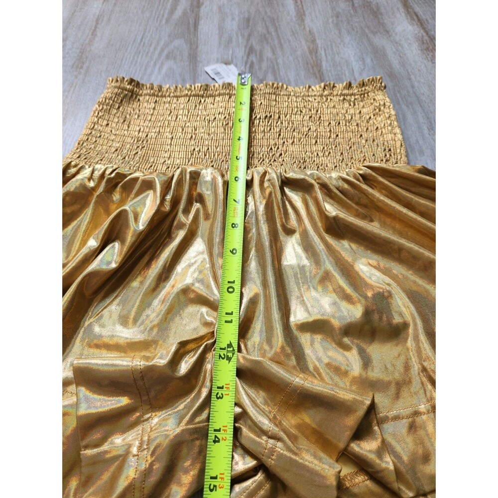 NWT Blue B Gold Metallic Shorts High Rise Smocked Waist Flowy Womens M - Picture 6 of 9